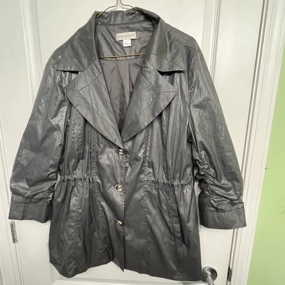 Christopher&Banks Women’s Grey Polyester/Nylon Ruched Silver Buttons Jacket SzXL